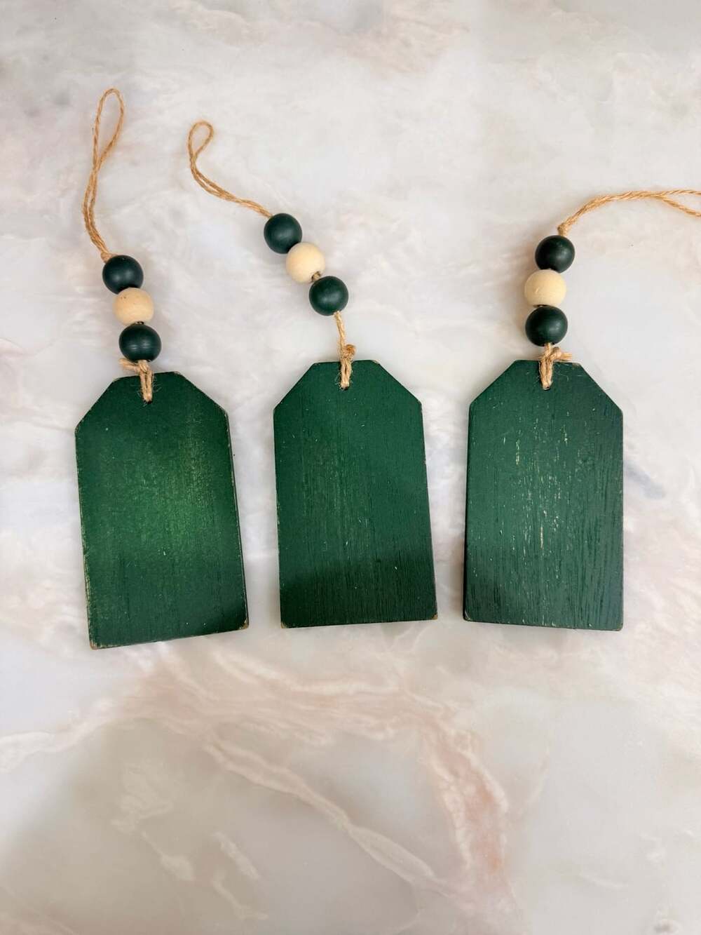 Green Wooden Beaded Hanging Tags Set